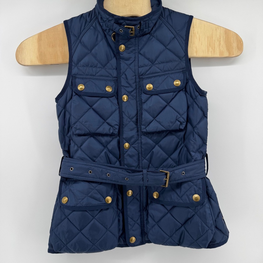 Polo Ralph Lauren Navy Blue Quilted Down Puffer Vest Belted Women Small S/P